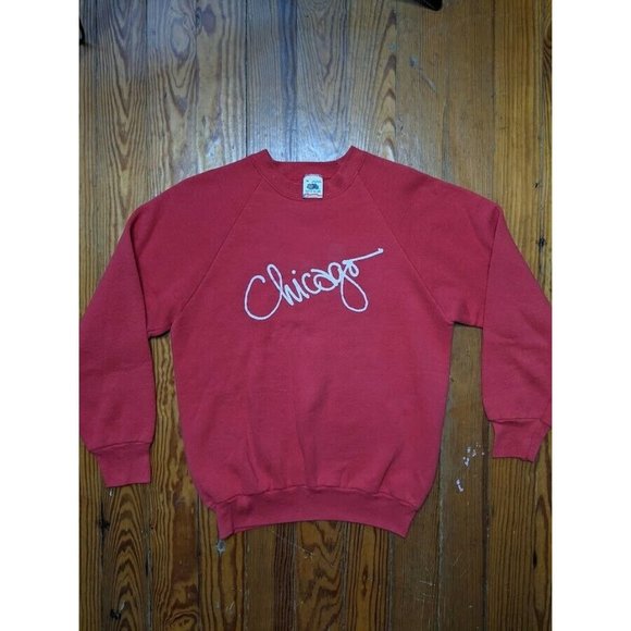 Vintage Chicago Sweatshirt Crewneck Medium Red Shirt Long Sleeve - Picture 1 of 9